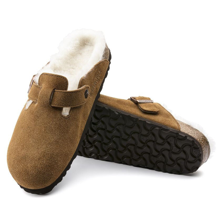 BIRKENSTOCK | WOMEN'S SANDALS | BOSTON SHEARLING SUEDE LEATHER/FUR MINK | BLACK