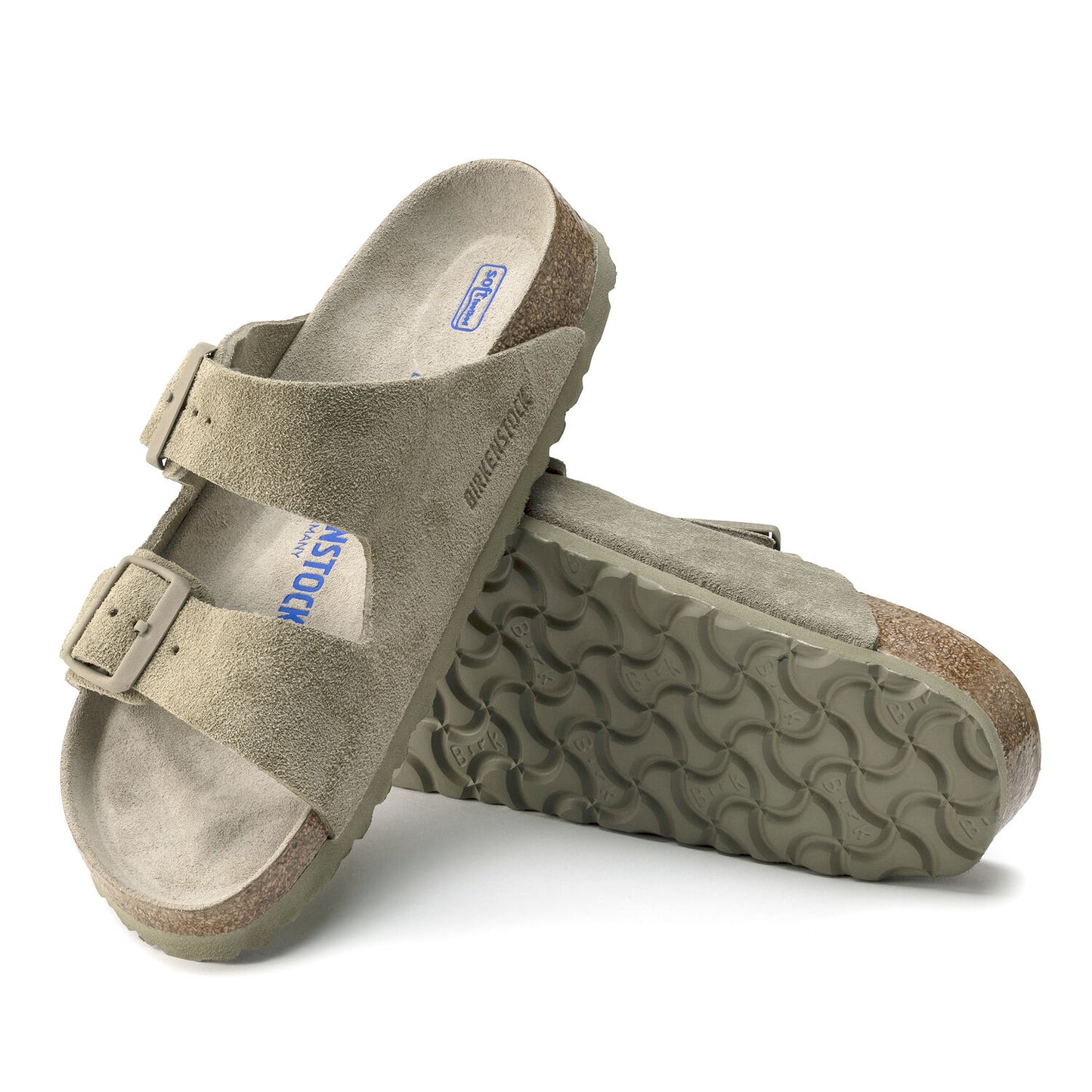BIRKENSTOCK | SANDALES FEMME | SEMELLE INTÉRIEURE SOUPLE ARIZONA, CUIR DAIM, KAKI DÉLAVÉ | KAKI