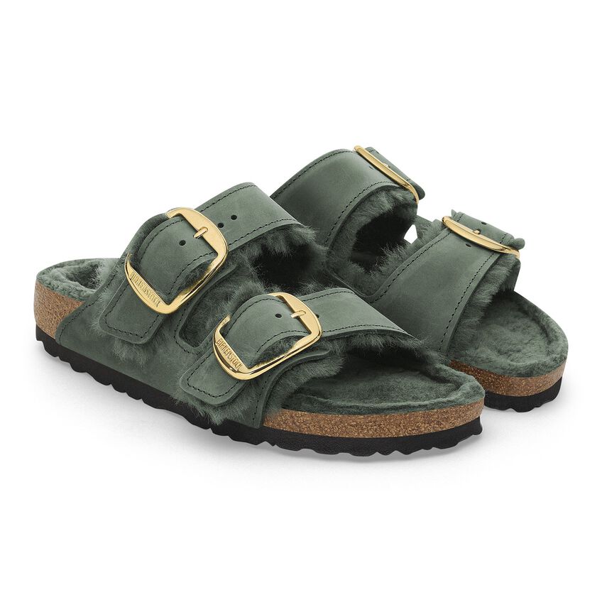 BIRKENSTOCK | SANDALES FEMME | ARIZONA BIG BUCKLE SHEARLING CUIR HUILÉ THYM | VERT