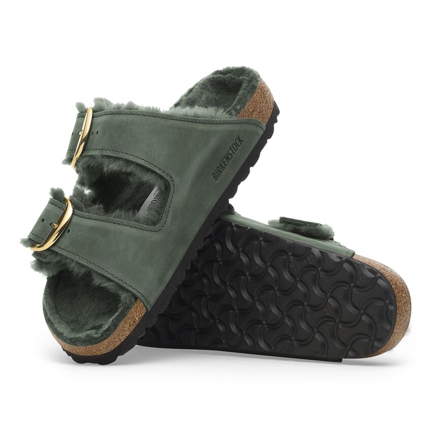 BIRKENSTOCK | SANDALES FEMME | ARIZONA BIG BUCKLE SHEARLING CUIR HUILÉ THYM | VERT