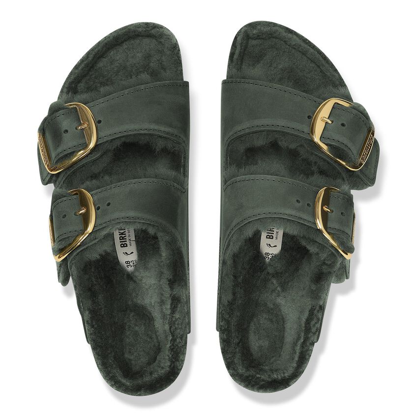 BIRKENSTOCK | SANDALES FEMME | ARIZONA BIG BUCKLE SHEARLING CUIR HUILÉ THYM | VERT