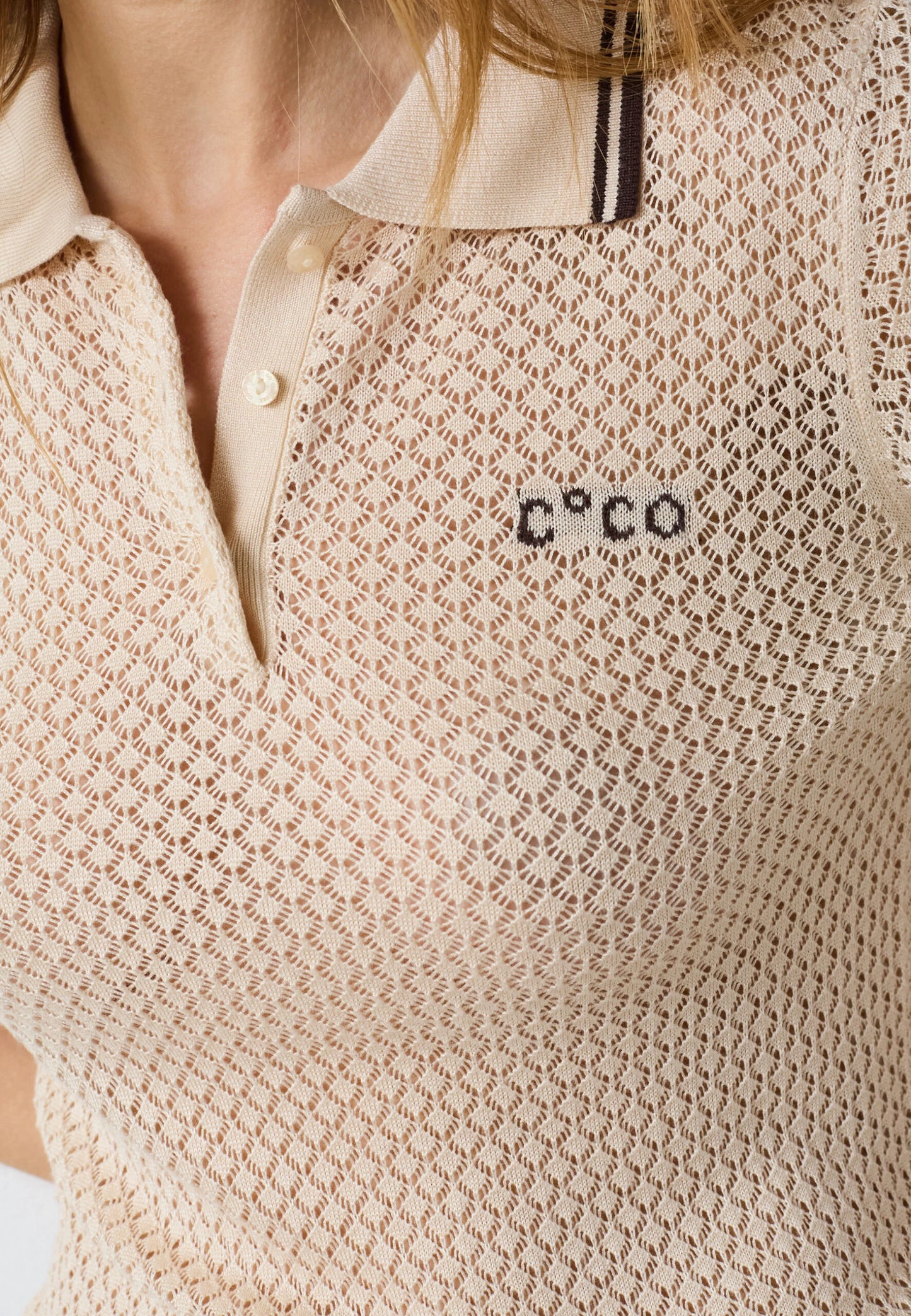 COCOUTURE | POLOS | MUJER | LUECC POINTELLE POLO KNIT BONE | BEIGE
