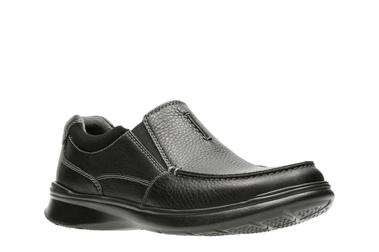 Półbuty męskie marki Clarks, model Cotrell Free Black Oily Lea, w kolorze czarnym.