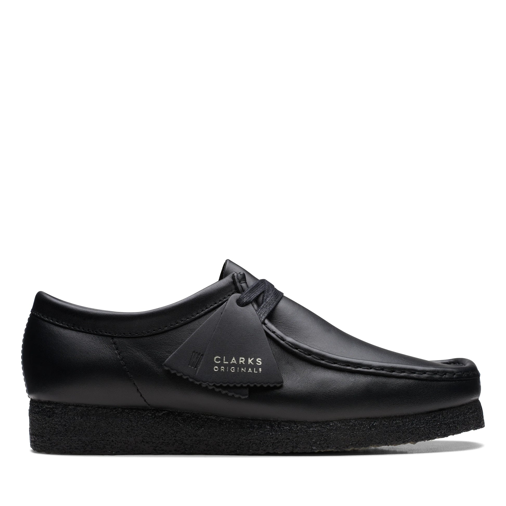 Чоловіче повсякденне взуття марки Clarks, модель Wallabee Black Leather, чорного кольору.