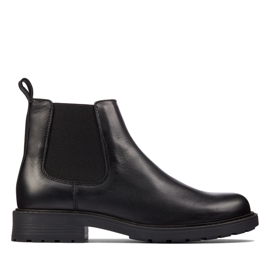 Clarks dameslaarzen, model Orinoco2 Lane Black Leather, in de kleur zwart.