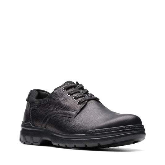 CLARKSのメンズカジュアルシューズ、ロッキーウォーク GTX ブラックレザーモデル、ブラック。
