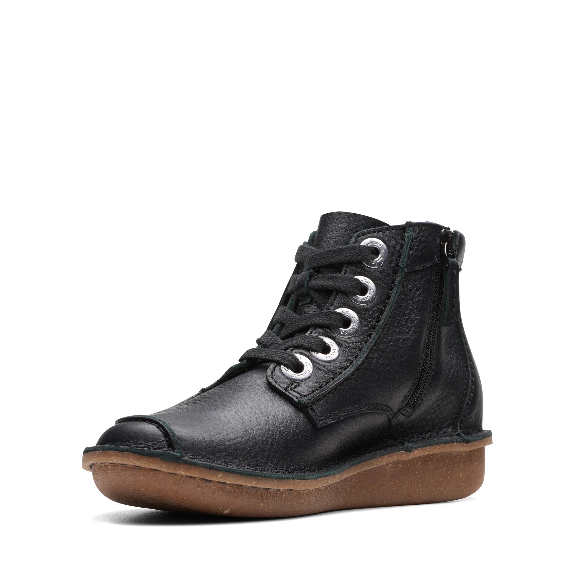 Clarks Funny Cedar – Schwarze Lederstiefel für Damen in Schwarz
