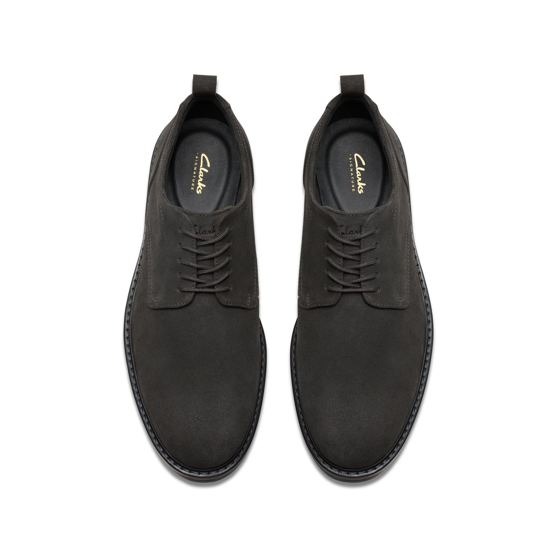 Półbuty męskie marki Clarks, model Aldwin Lace Dark Grey SDE, w kolorze szarym.
