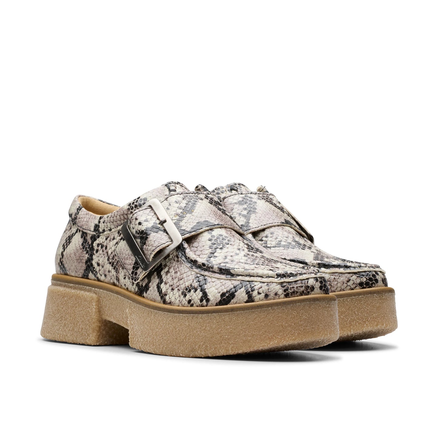 Zapatos Casual De La Marca Clarks Para Mujer Modelo Linoso Monk Grey Snake Leather En Color Gris