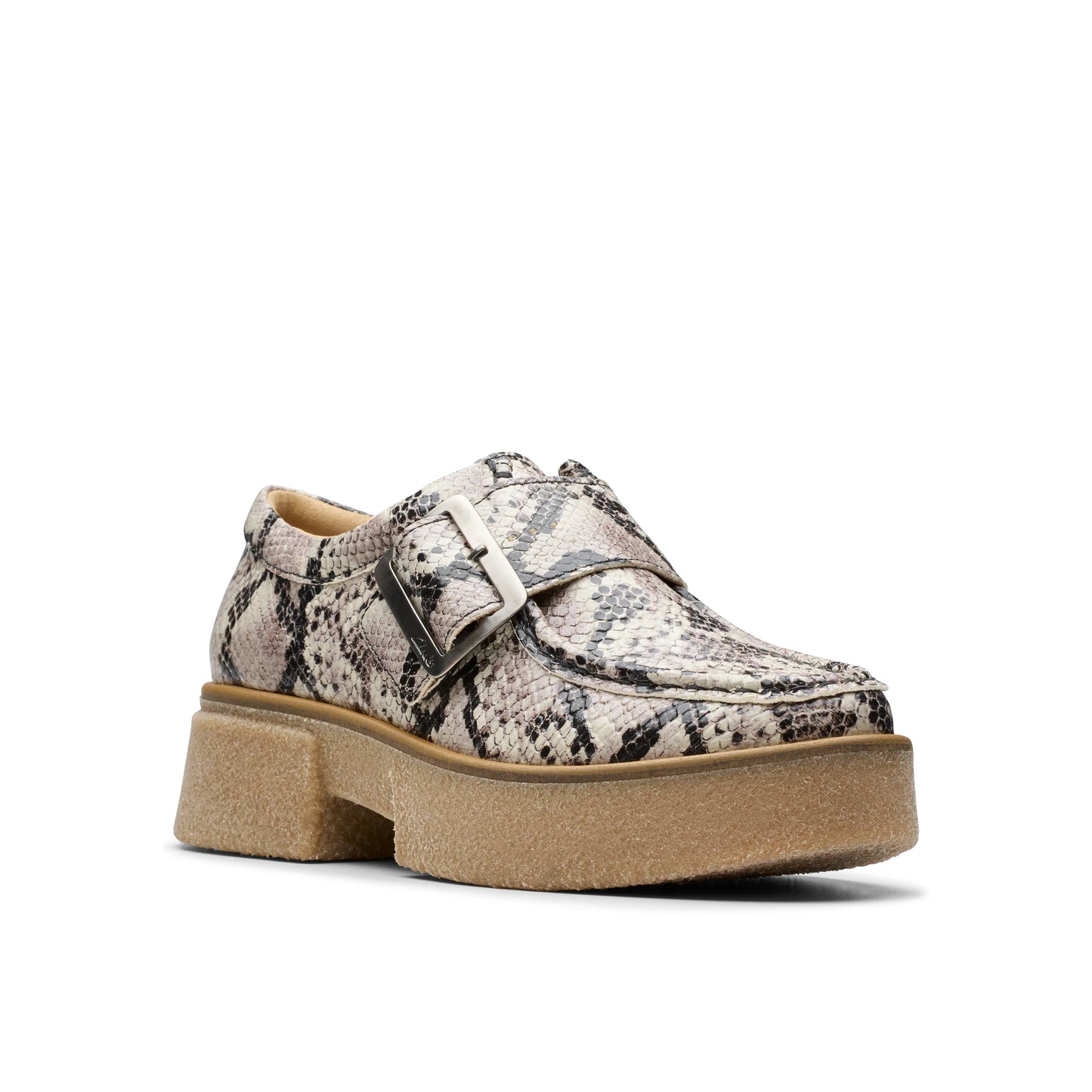 Zapatos Casual De La Marca Clarks Para Mujer Modelo Linoso Monk Grey Snake Leather En Color Gris