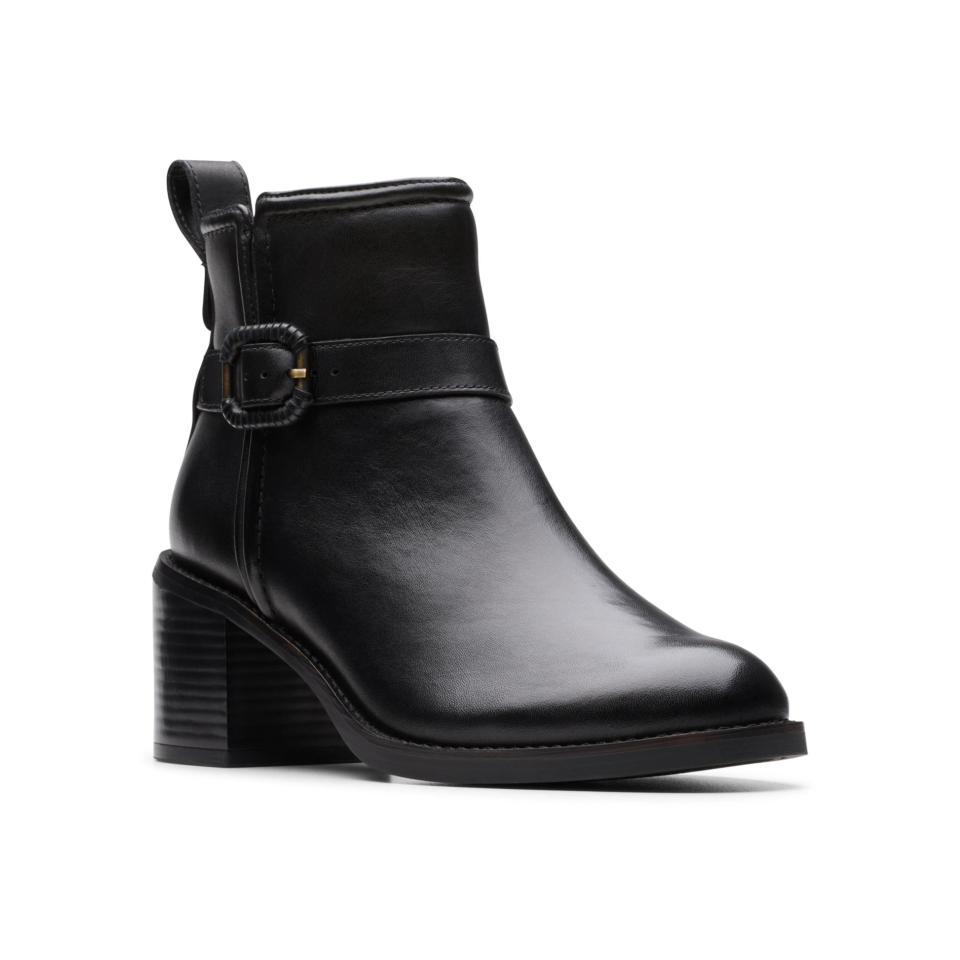 Clarks 女靴,Chamberly Trim Black Leather 款式,黑色。