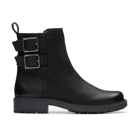 Bottes femme Clarks, modèle Orinoco2 Bay Black Leather, en noir.