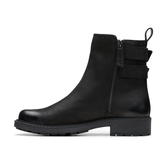 Bottes femme Clarks, modèle Orinoco2 Bay Black Leather, en noir.