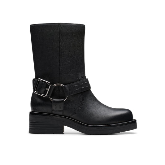 Dameslaarzen van het merk Clarks, Rebelle Up zwart leren model in de kleur zwart.
