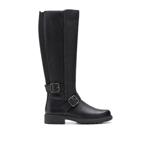 Чоботи жіночі Clarks, модель Orinoco2, високі чорні шкіряні, в чорному кольорі.