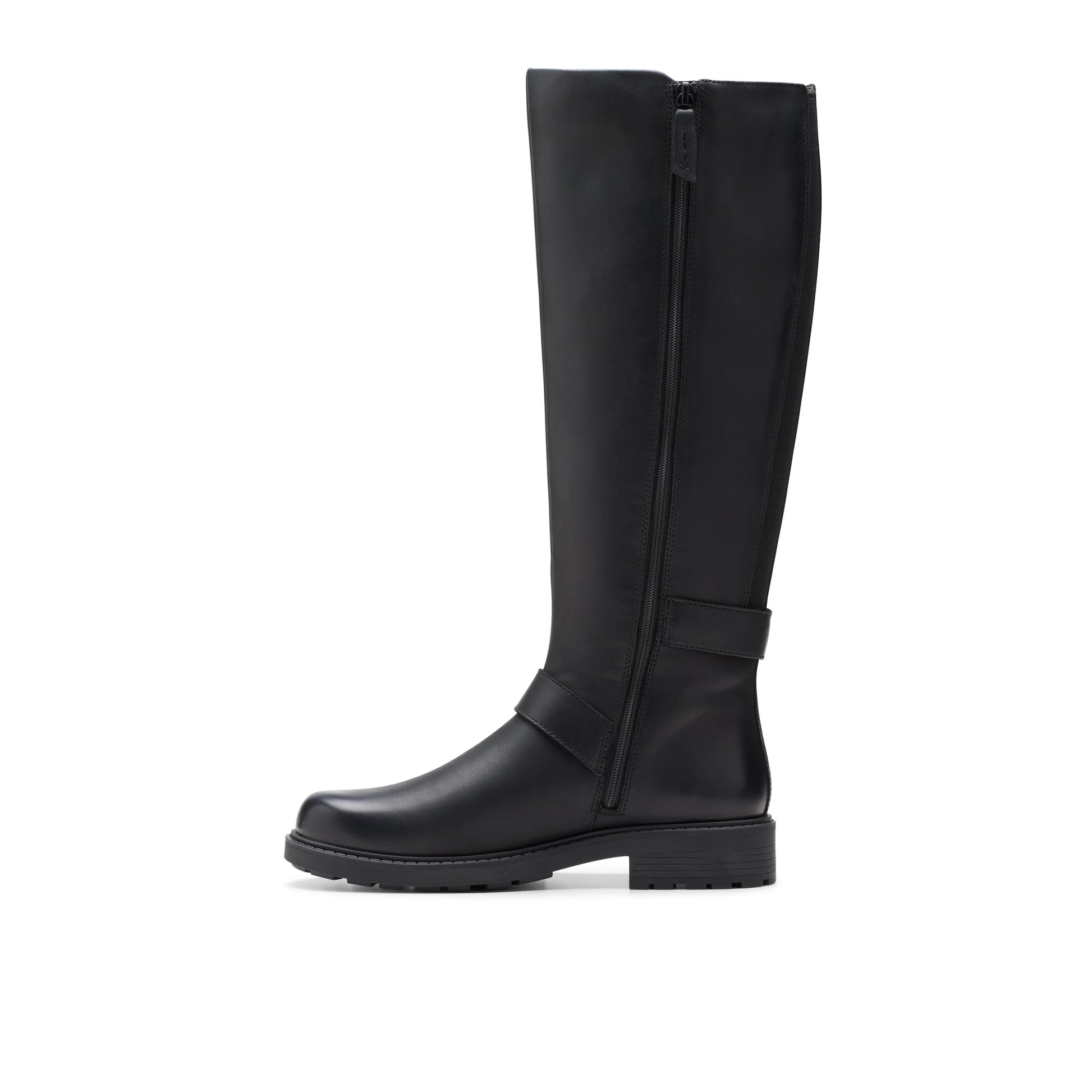 Clarks 女靴,型号 Orinoco2,高筒黑色皮革,黑色。