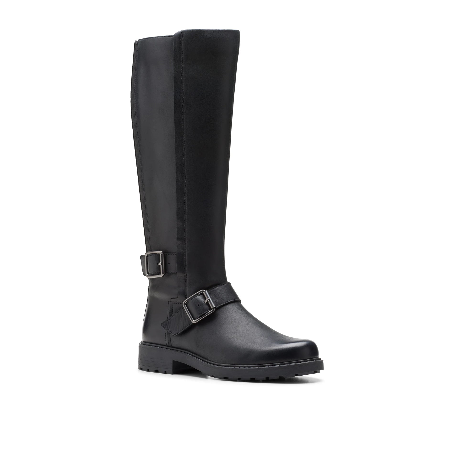Clarks 女靴,型号 Orinoco2,高筒黑色皮革,黑色。