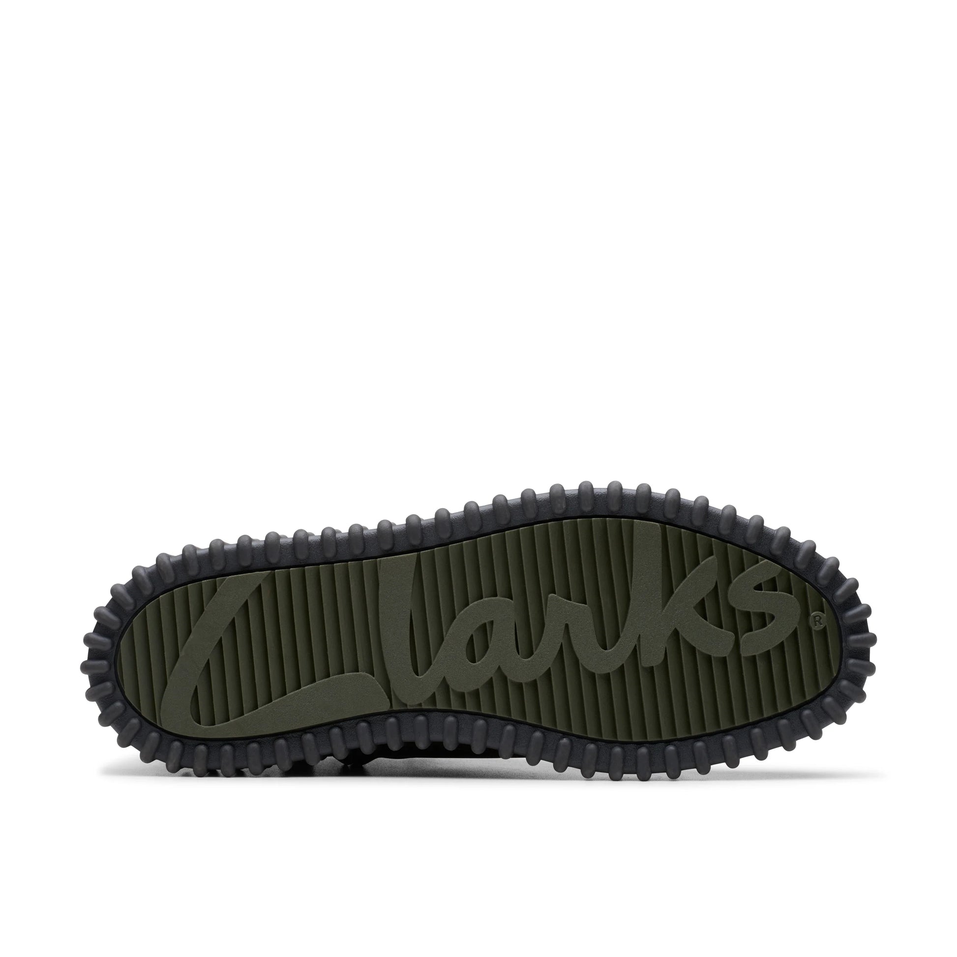 Damskie botki marki Clarks, model Torhill Rise Dark Green Nub w kolorze zielonym.