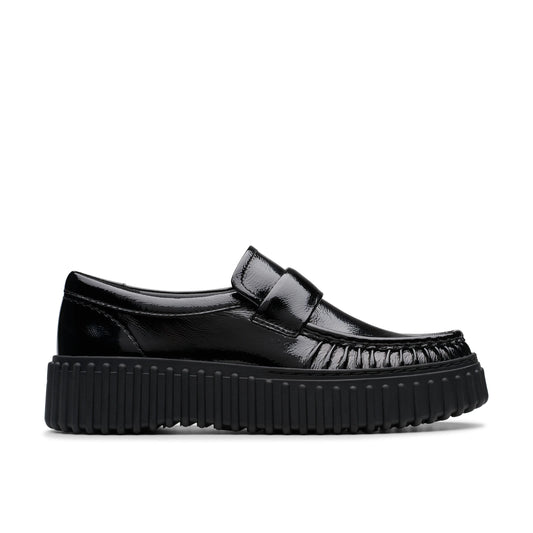 Chaussures décontractées Clarks Torhill Mocc Black Pat pour femmes en noir