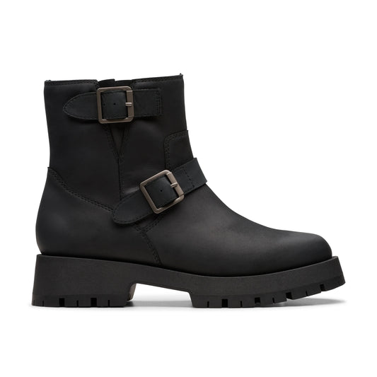 Чоботи жіночі від бренду Clarks модель Ledwick Haley Black Oily Lea чорного кольору.