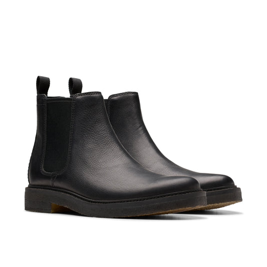 Clarks 品牌男士靴子,Clarkdale Easy Black Leather 款,黑色。