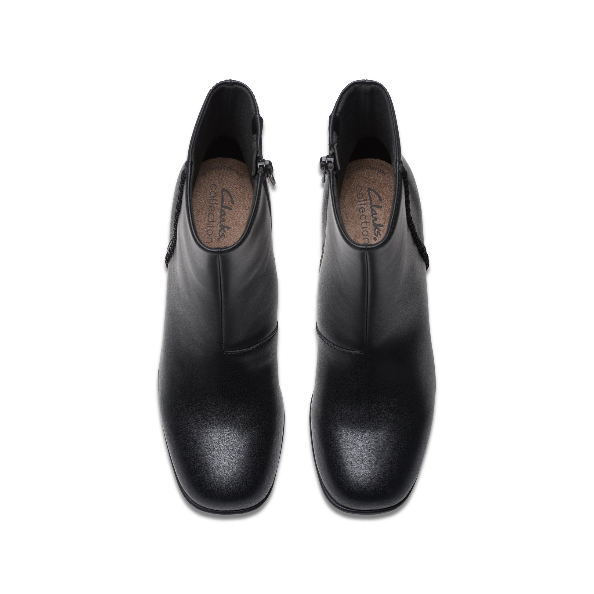 CLARKSのレディースブーツ、Keirsta Faye ブラックレザーモデル、ブラック。