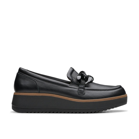 Clarks dames casual schoenen, model Zylah May zwart leer, in het zwart.