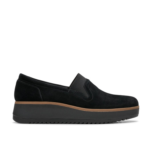 Chaussures décontractées pour femmes Clarks, modèle Zylah Sky Black SDE, en noir.
