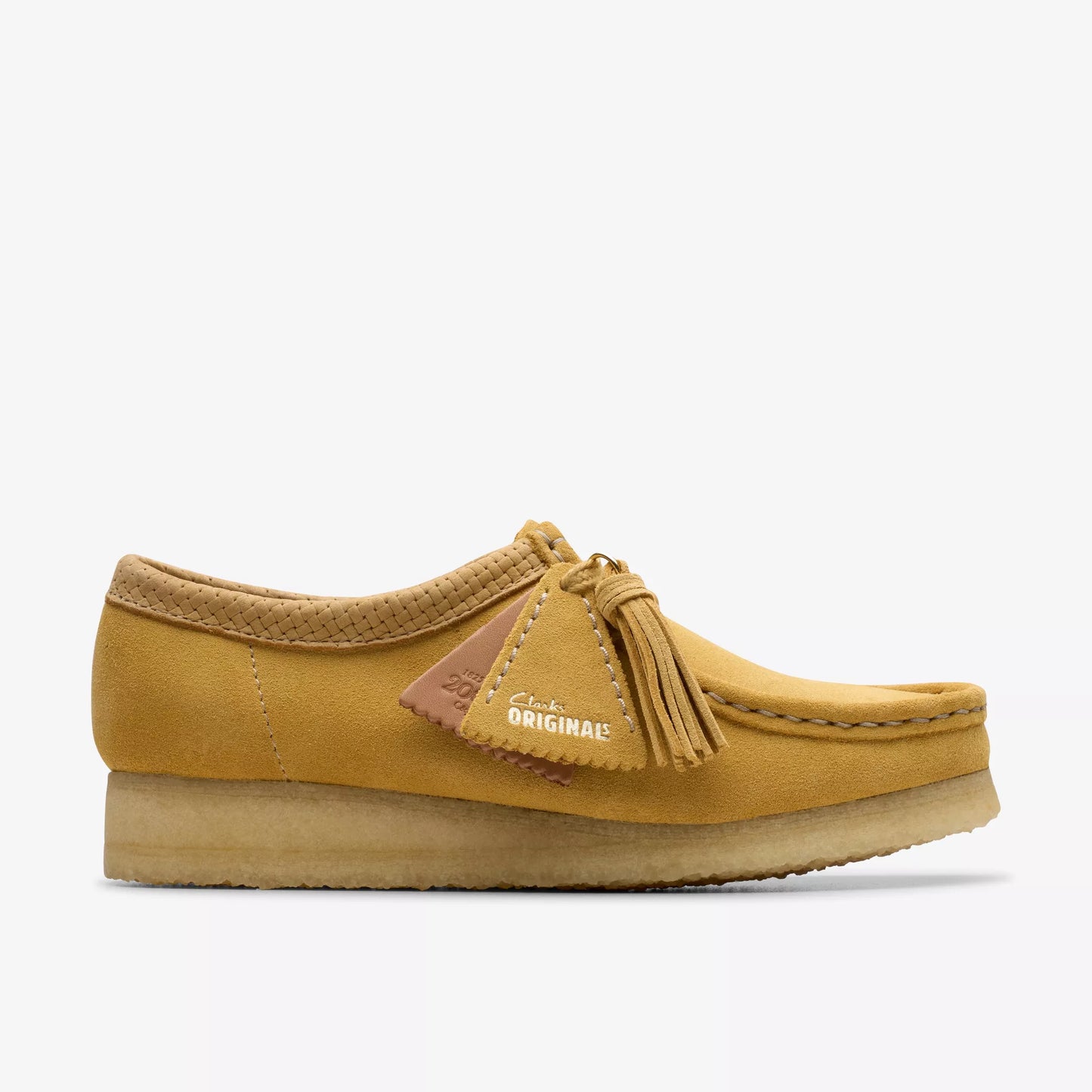 Zapatos Derby Mujer De La Marca Clarks Para Wallabee Golden Tan Suede Modelo Amarillo