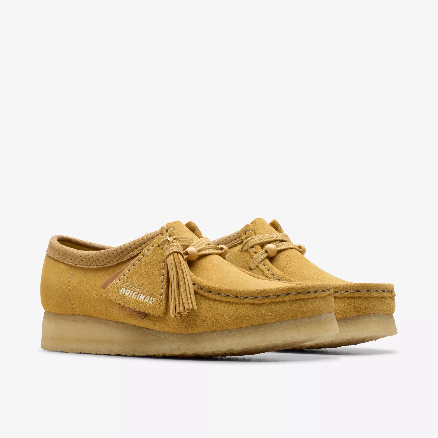 Zapatos Derby Mujer De La Marca Clarks Para Wallabee Golden Tan Suede Modelo Amarillo
