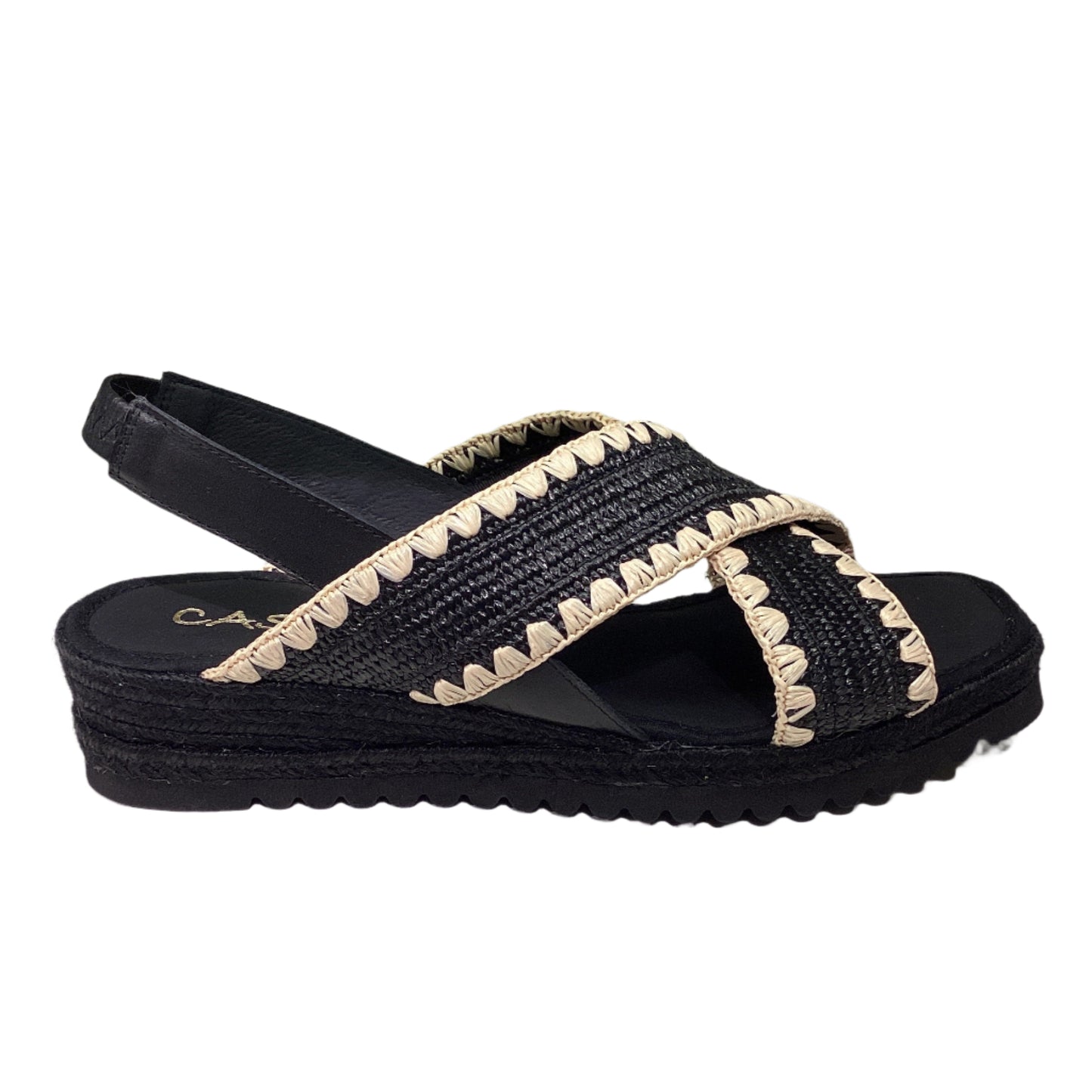 CASTELLER | SANDALES FEMME | 895 RAPHIA ÉLASTIQUE AVEC COL | NOIR