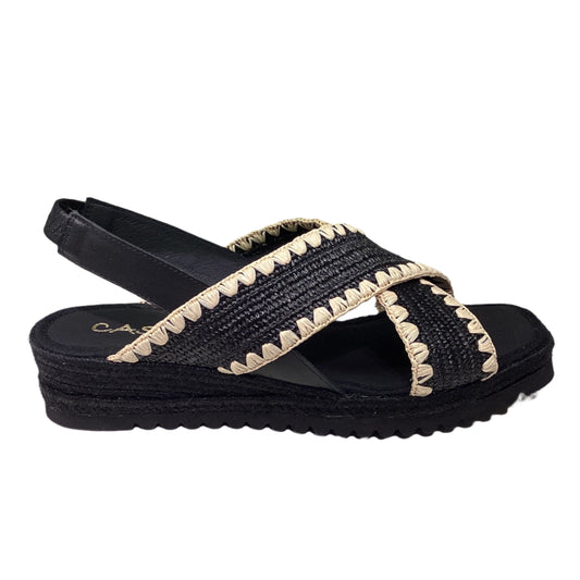 CASTELLER | DAMES SANDALEN | 895 ELASTISCHE RAFFIA MET KAP | ZWART