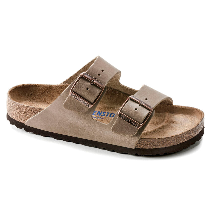 Sandales Birkenstock Arizona pour femme, semelle intérieure souple, cuir huilé, marron clair