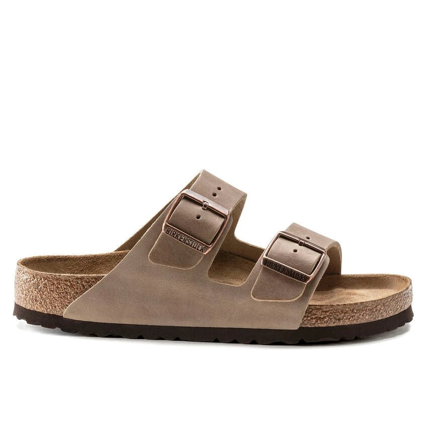 Sandales Birkenstock Arizona pour femme, semelle intérieure souple, cuir huilé, marron clair
