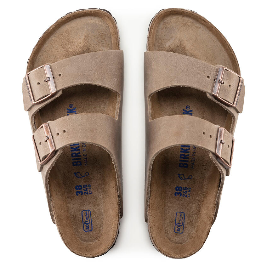 Sandales Birkenstock Arizona, semelle intérieure souple, cuir huilé, marron clair