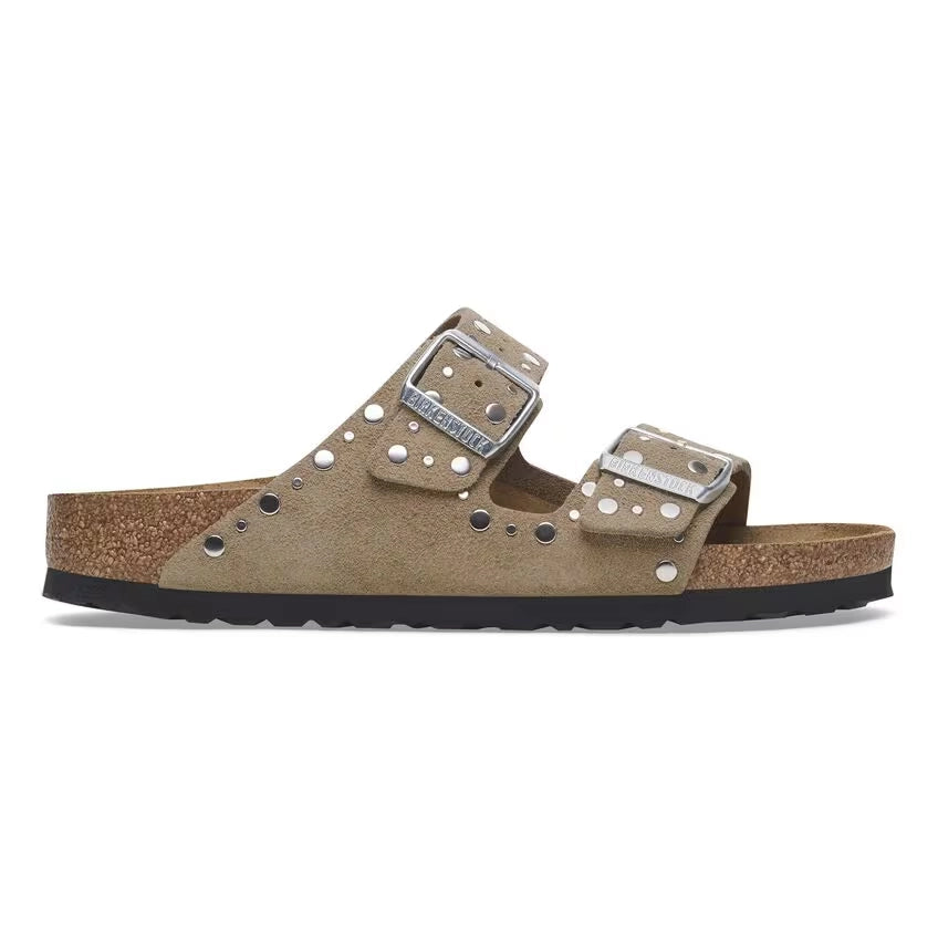 BIRKENSTOCK SANDALES FEMME ARIZONA RIVET LEVE TAUPE – Tascon