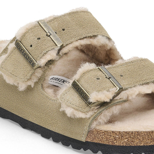 BIRKENSTOCK | SANDALES FEMME | ARIZONA SHEARLING DAIM CUIR/FOURRURE TAUPE | VERT