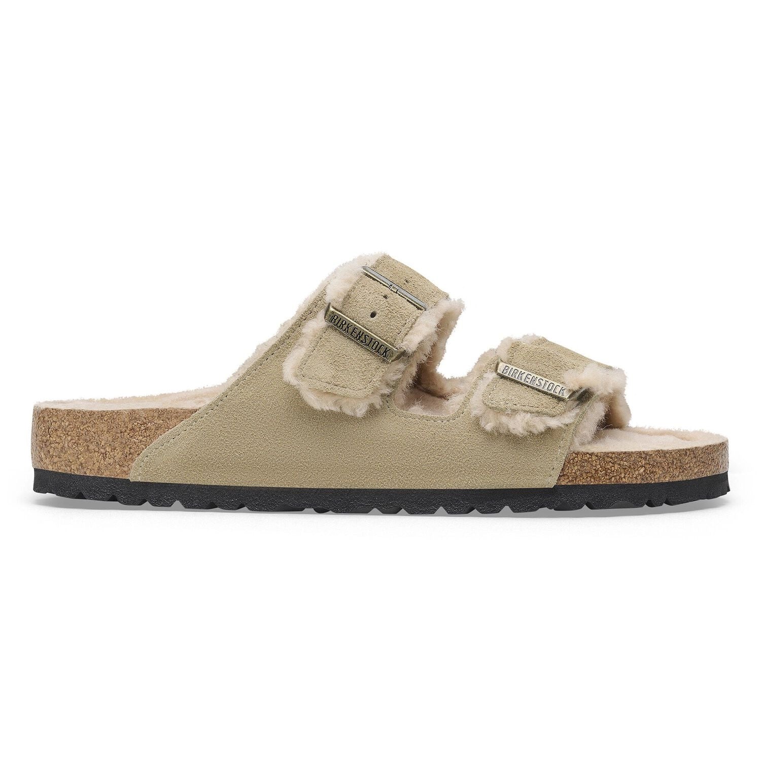 SANDALES BIRKENSTOCK ARIZONA EN CUIR DAIM ET FOURRURE MARRON TAUPE