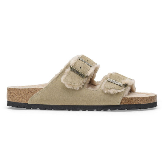 BIRKENSTOCK | SANDALES FEMME | ARIZONA SHEARLING DAIM CUIR/FOURRURE TAUPE | VERT