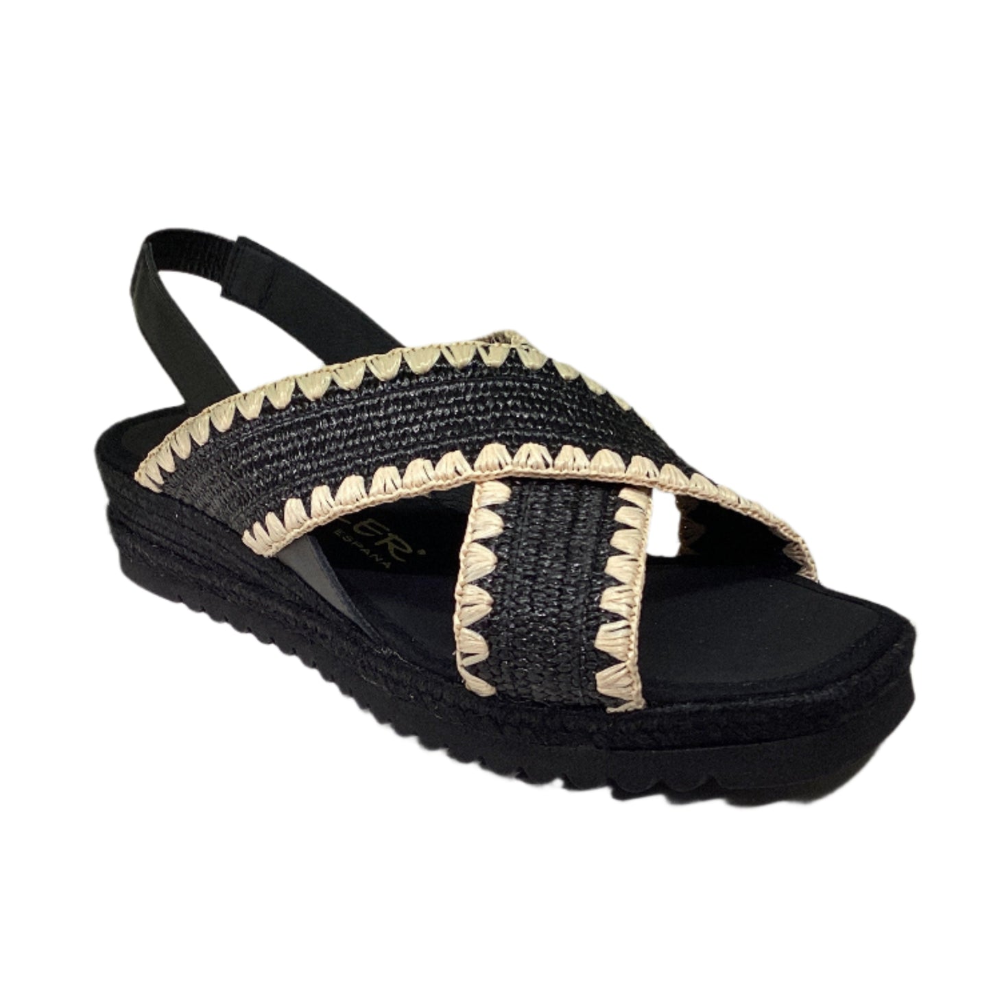 CASTELLER | SANDALES FEMME | 895 RAPHIA ÉLASTIQUE AVEC COL | NOIR