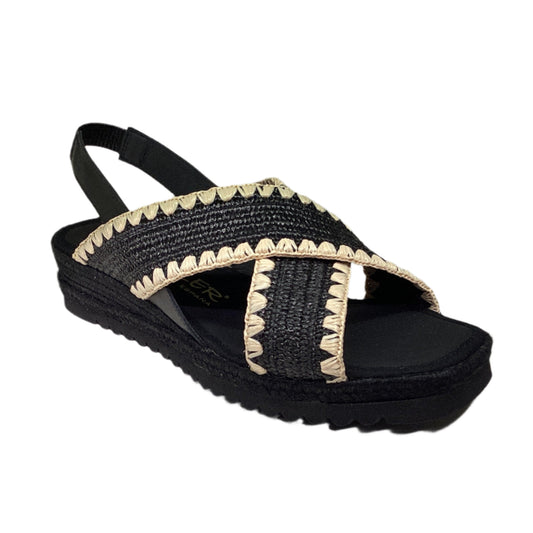 CASTELLER | DAMES SANDALEN | 895 ELASTISCHE RAFFIA MET KAP | ZWART
