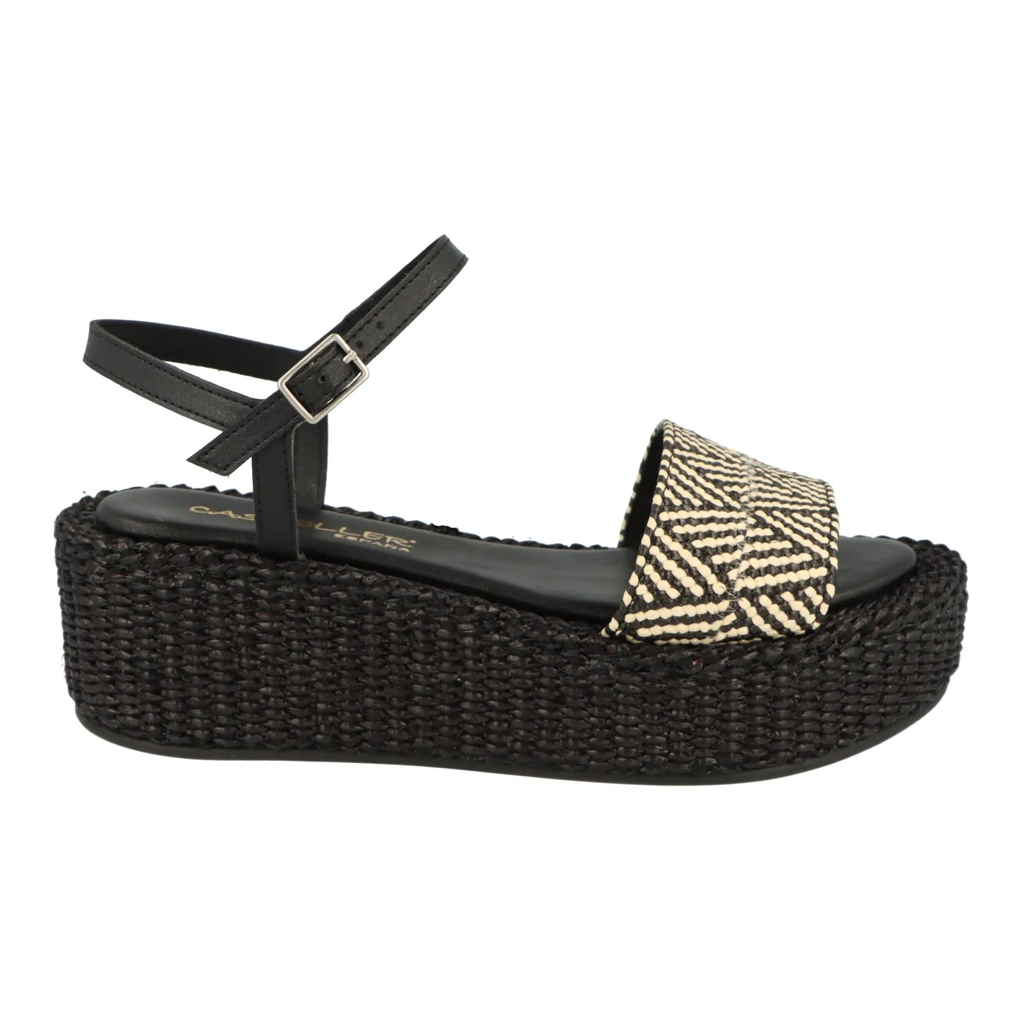 CASTELLER | SANDALIAS MUJER | ELÁSTICO RAFIA MULTI NEGRO/CRUDO - TUDOR NEGRO