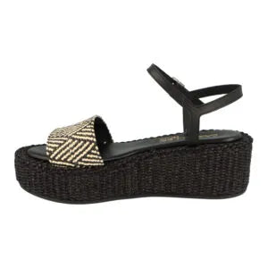 CASTELLER | SANDALIAS MUJER | ELÁSTICO RAFIA MULTI NEGRO/CRUDO - TUDOR NEGRO