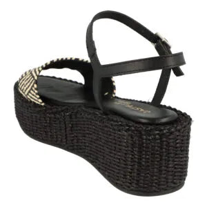 CASTELLER | SANDALIAS MUJER | ELÁSTICO RAFIA MULTI NEGRO/CRUDO - TUDOR NEGRO