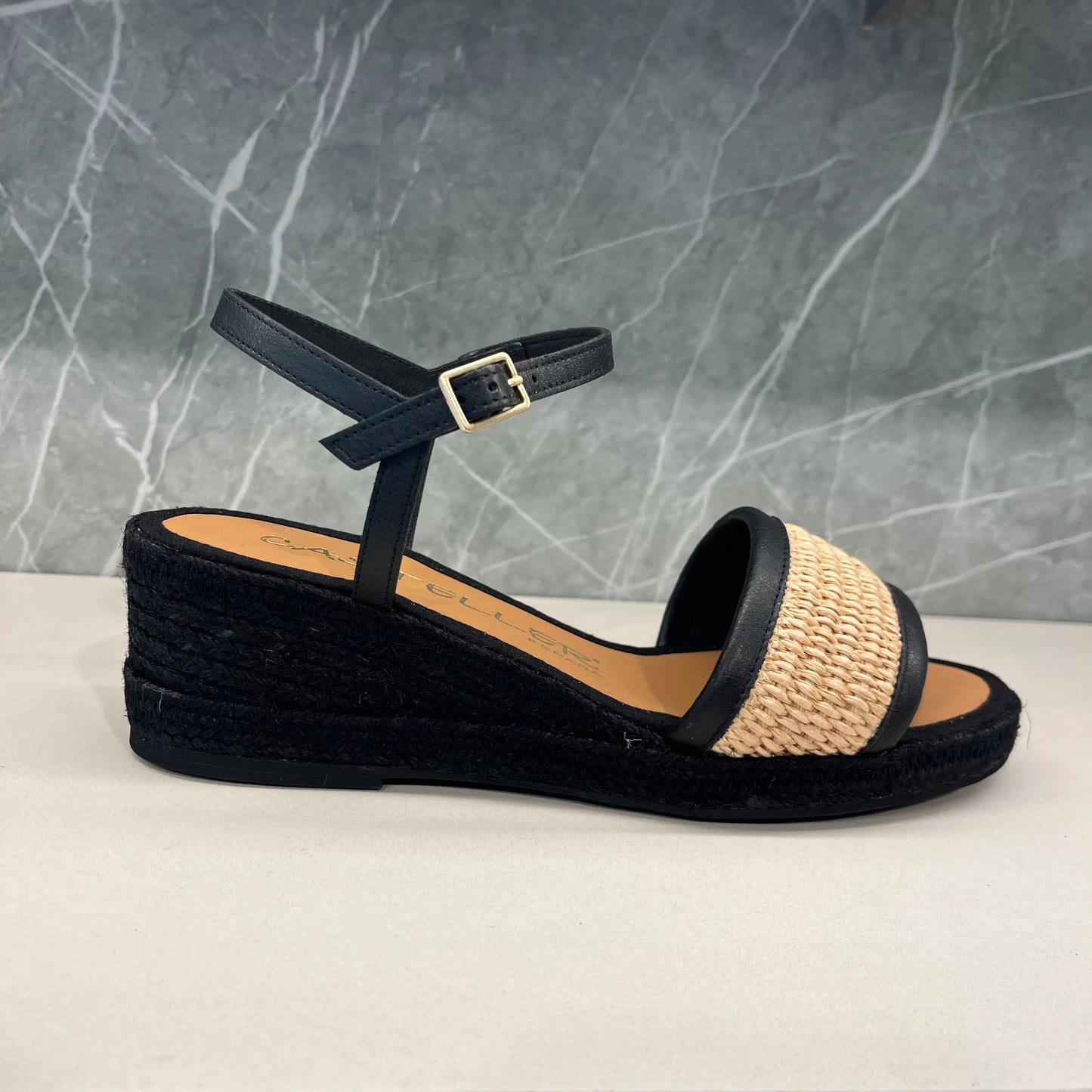 CASTELLER | SANDALIAS MUJER | RAFIA C/NATURAL TUDOR NEGRO