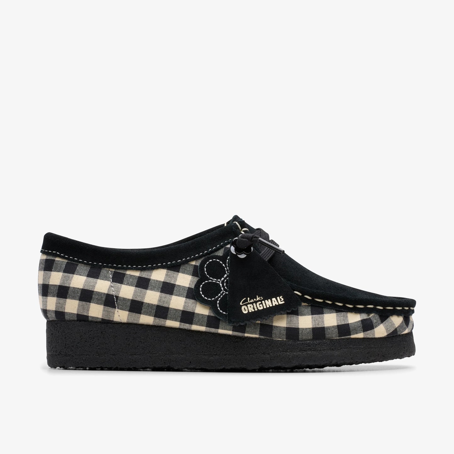 Sandalias De La Marca Clarks Para Mujer Modelo Wallabee. Blk/Whitegingham En Color Negro
