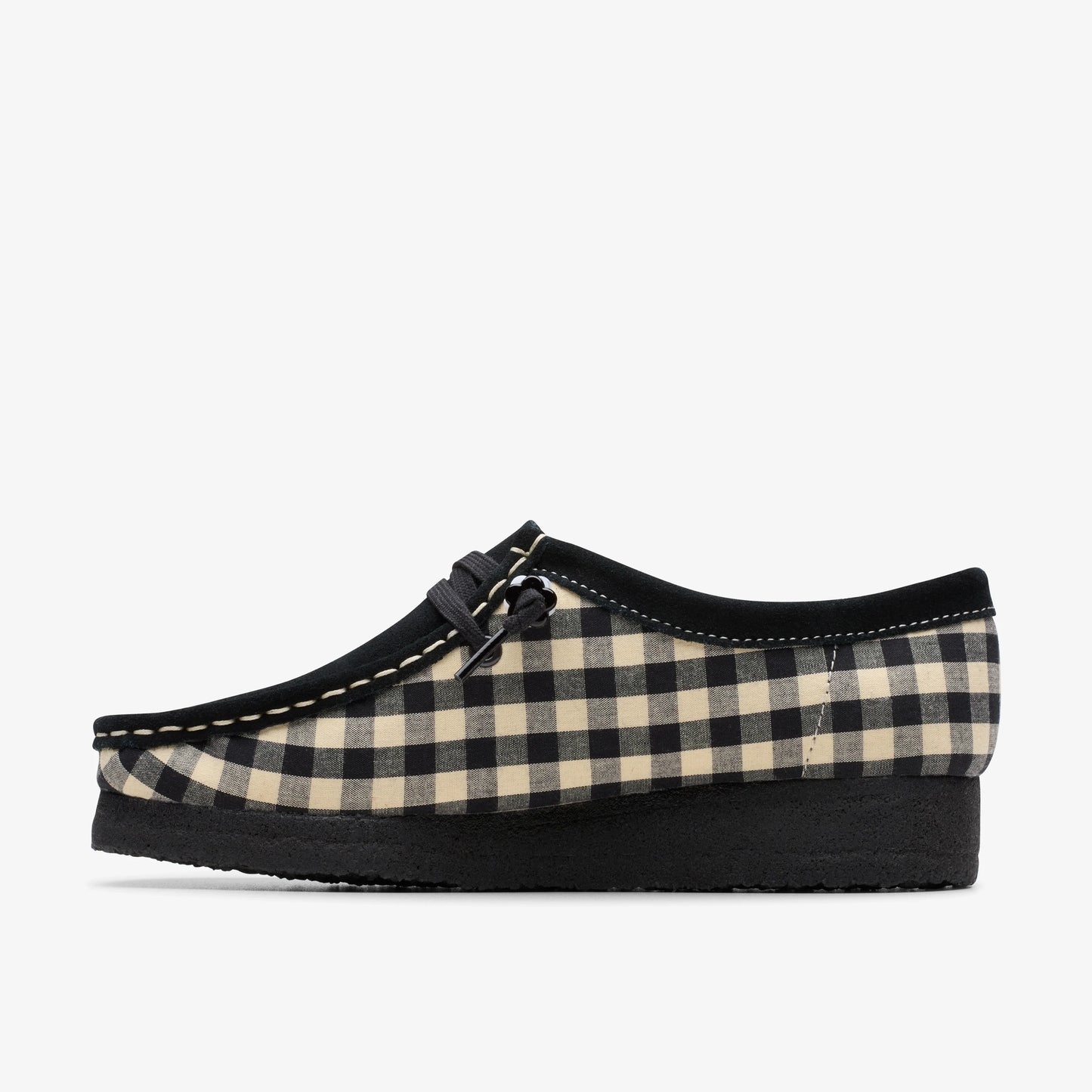 Sandalias De La Marca Clarks Para Mujer Modelo Wallabee. Blk/Whitegingham En Color Negro