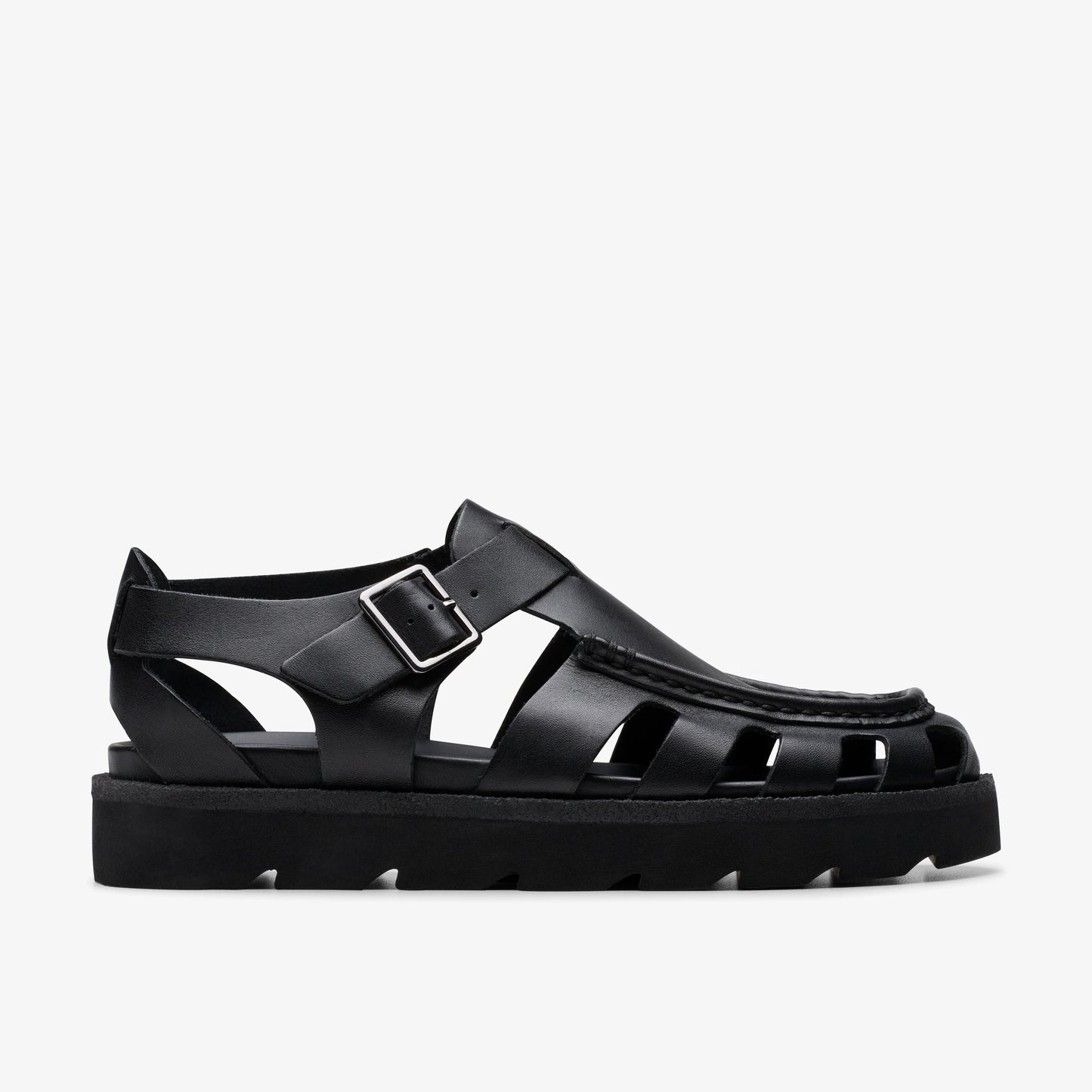 Sandalias De La Marca Clarks Para Hombre Modelo Meare Buckle Black Leather En Color Negro