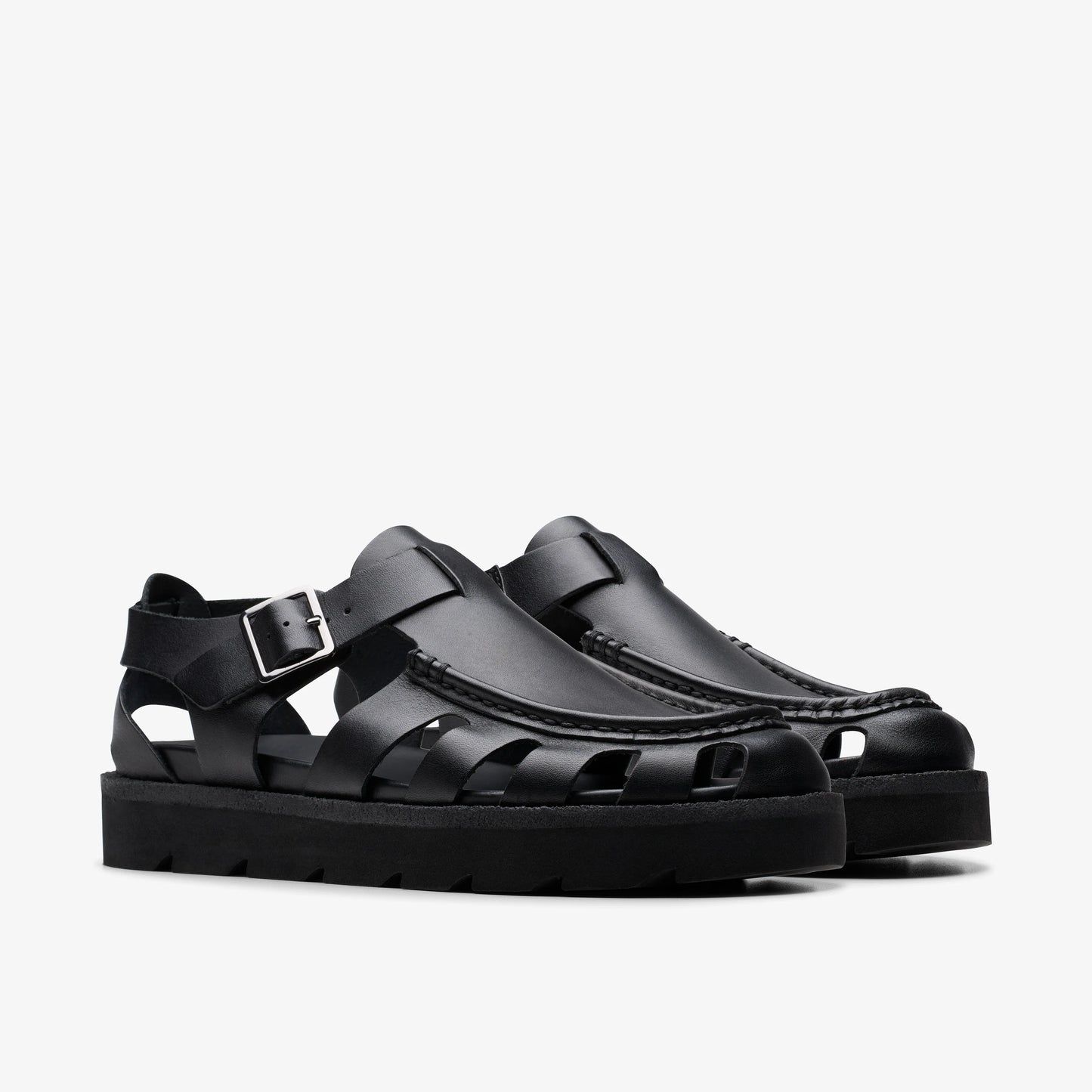 Sandalias De La Marca Clarks Para Hombre Modelo Meare Buckle Black Leather En Color Negro