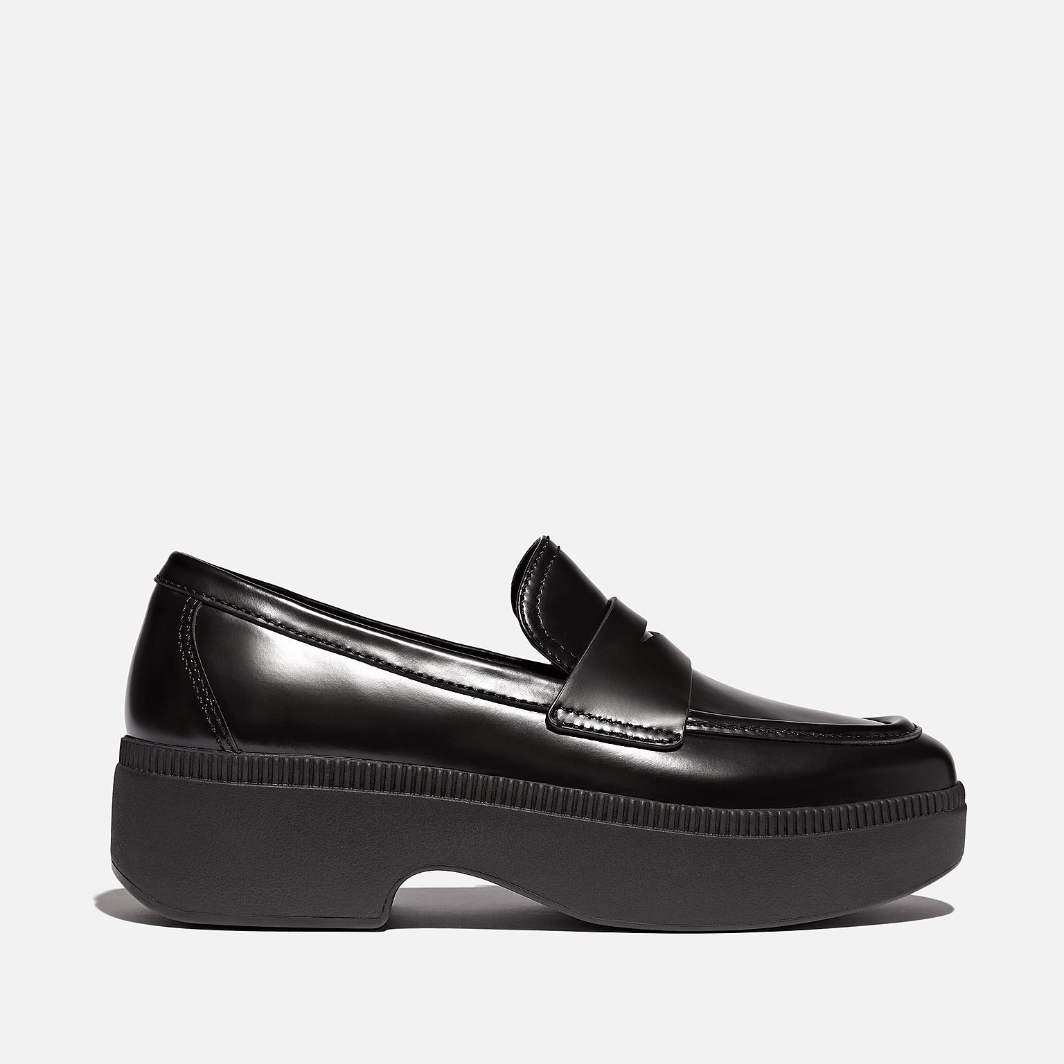 FITFLOP W F LUMA Chunky Snaffle BOX Leather D/wedge Loafers Black 